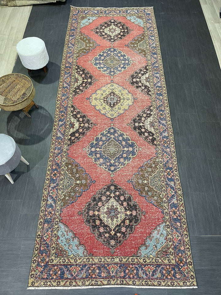 Beige Turkish Runner Rug 4' 9" x 13' 2" Hand-Knotted | No. WR92732