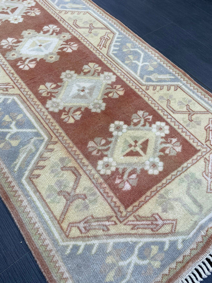 Beige Turkish Runner Rug 2' 7" x 10' 5" Hand-Knotted reverse