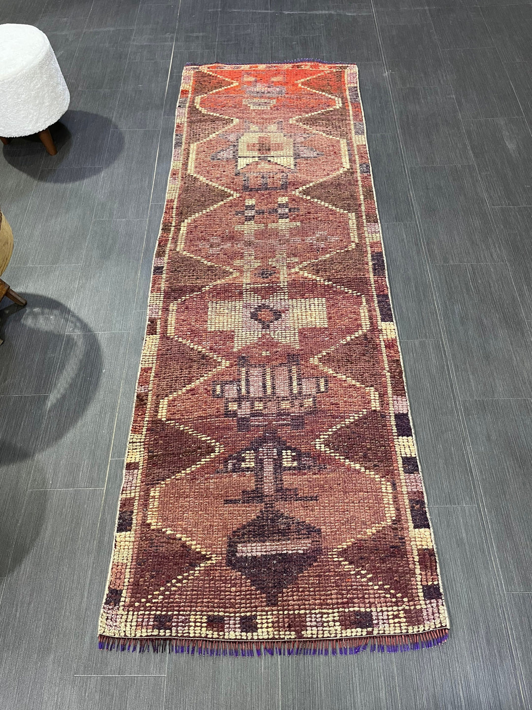Beige Turkish Runner Rug 2' 6" x 7' 8" Hand-Knotted close-up