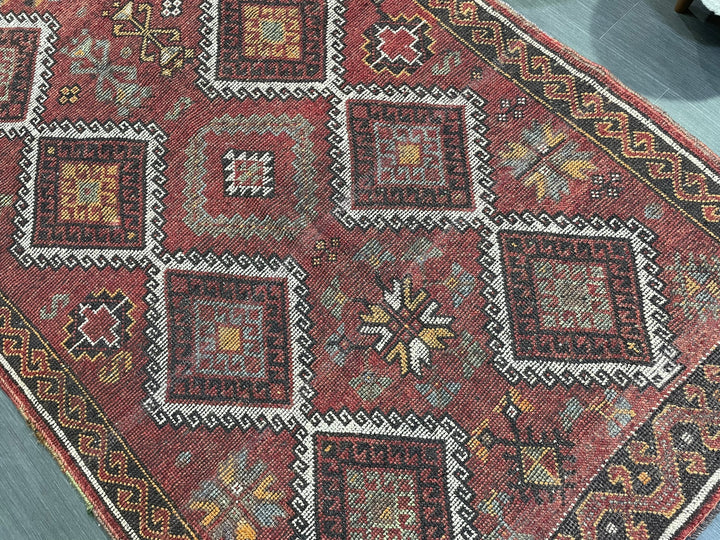 Rust Turkish Runner Rug 5' 3" x 10' 9" Hand-Knotted reverse