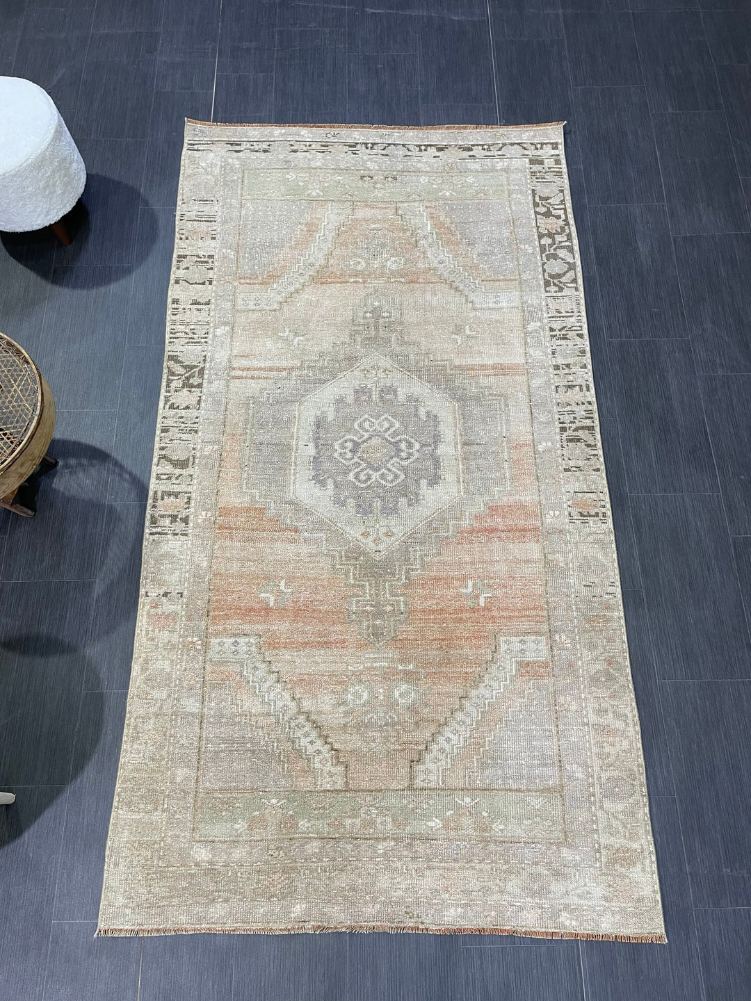 Rust Turkish Runner Rug 4' 2" x 7' 9" Hand-Knotted border