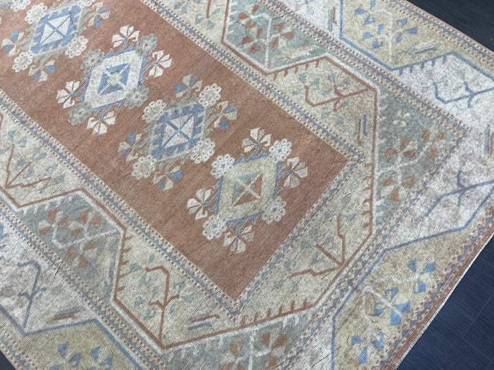Beige Turkish Distressed Oushak Rug 6' 5" x 9' 6" Hand-Knotted | No. WR74475