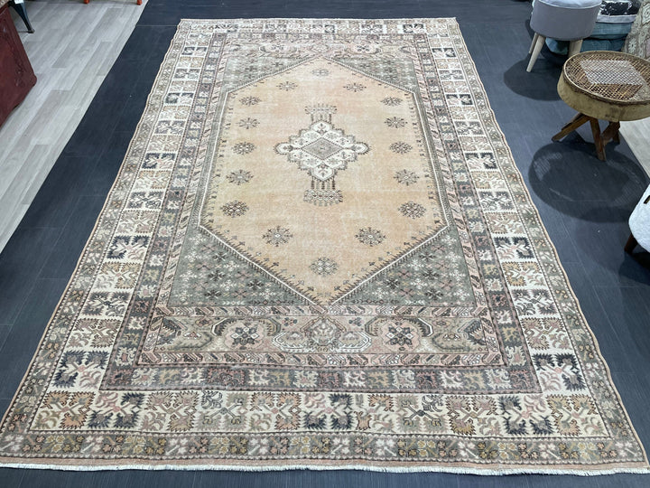 Beige Turkish Oushak Rug 6' 5" x 10' 1" Hand-Knotted | No. WR42925