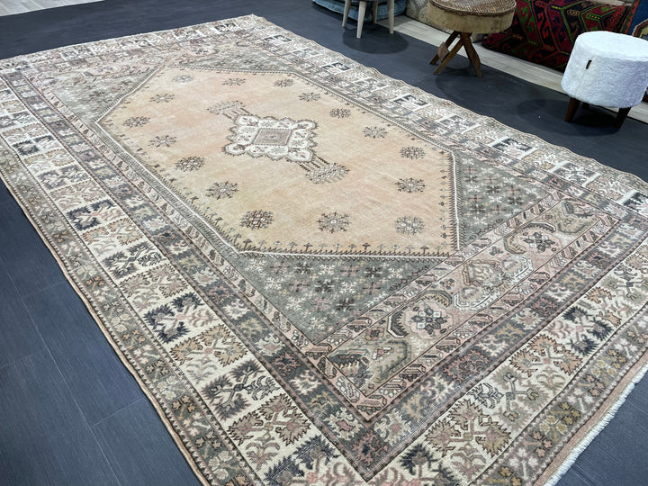 Beige Turkish Oushak Rug 6' 5" x 10' 1" Hand-Knotted | No. WR42925
