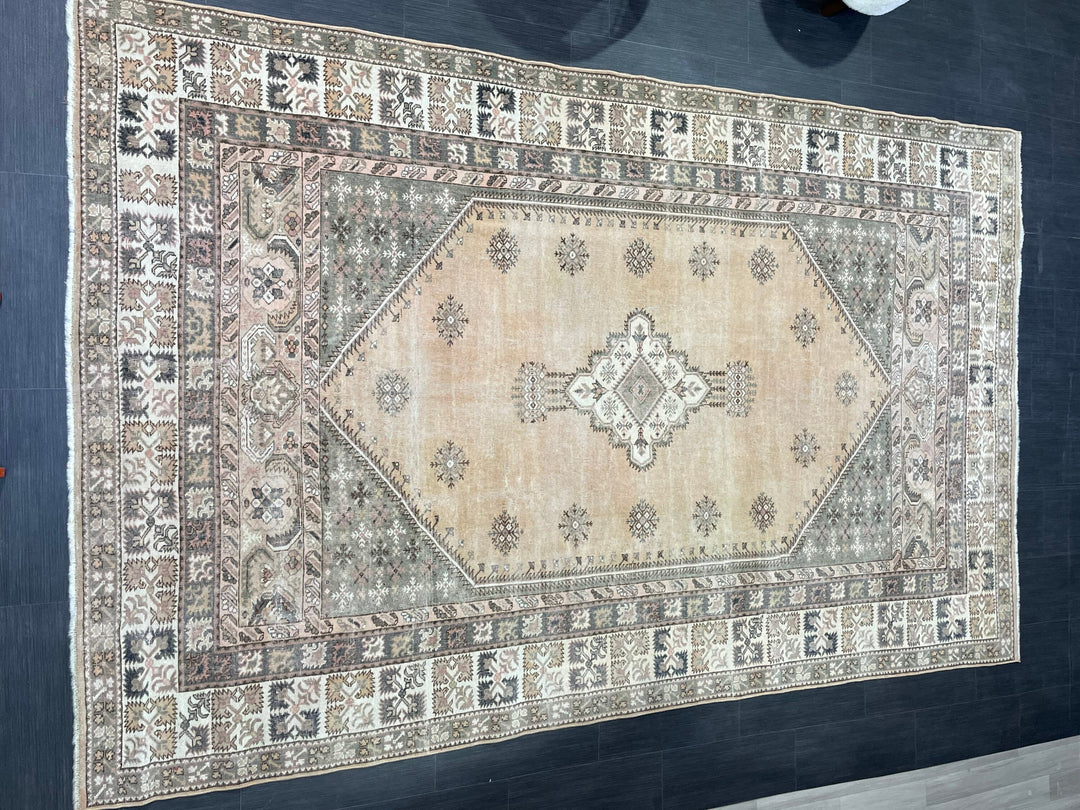 Beige Turkish Oushak Rug 6' 5" x 10' 1" Hand-Knotted | No. WR42925
