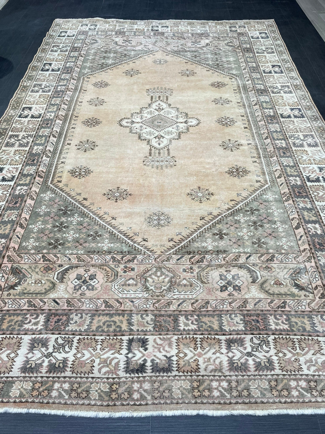 Beige Turkish Oushak Rug 6' 5" x 10' 1" Hand-Knotted | No. WR42925