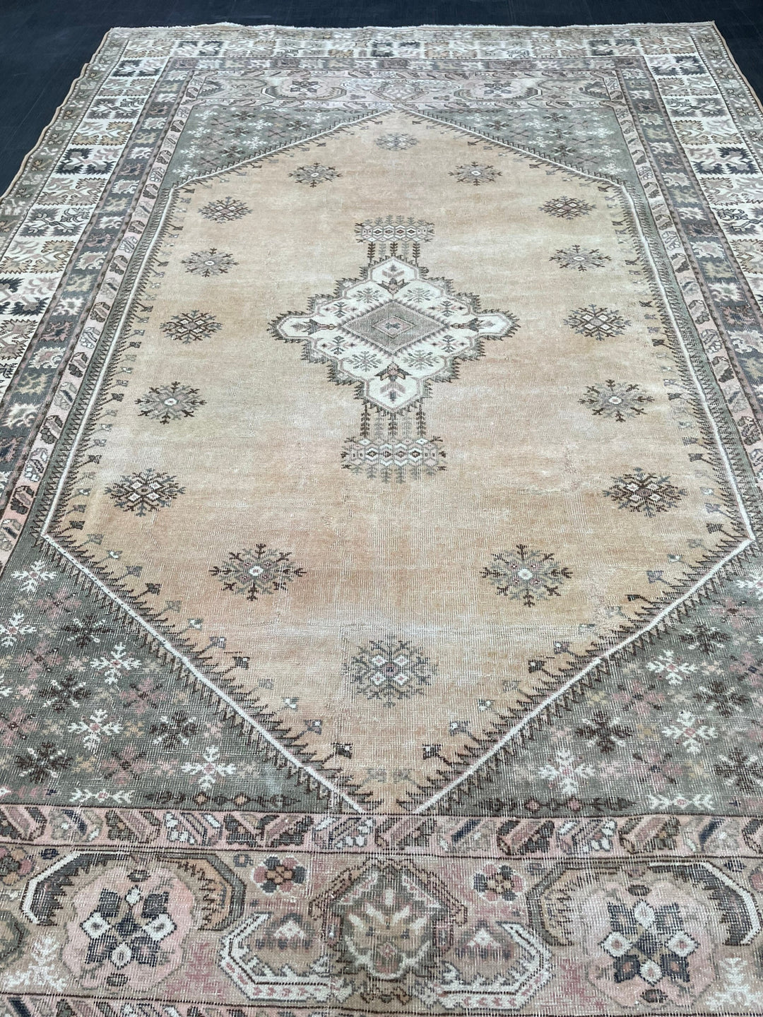Beige Turkish Oushak Rug 6' 5" x 10' 1" Hand-Knotted | No. WR42925