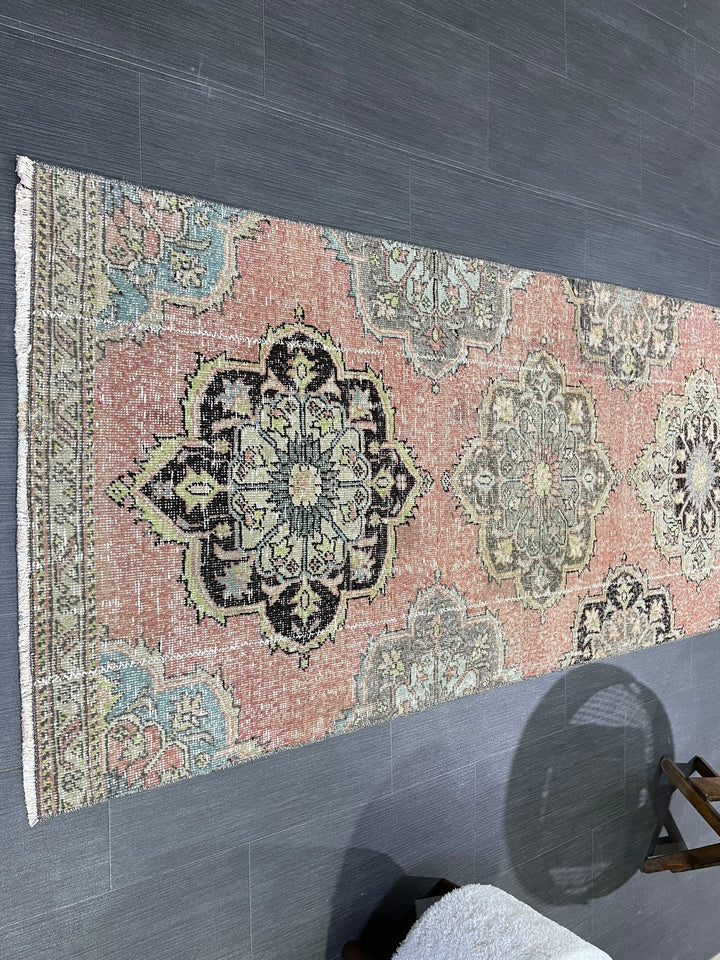 Beige Turkish Distressed Runner Rug 2' 10" x 10' 8" Hand-Knotted | No. WR14658