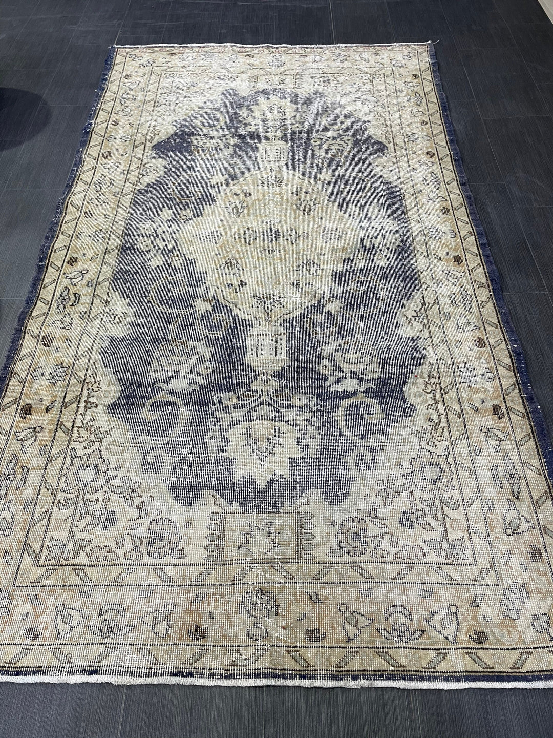 Blue Turkish Oushak Rug 4' 5" x 7' 11" Hand-Knotted | No. WR29019