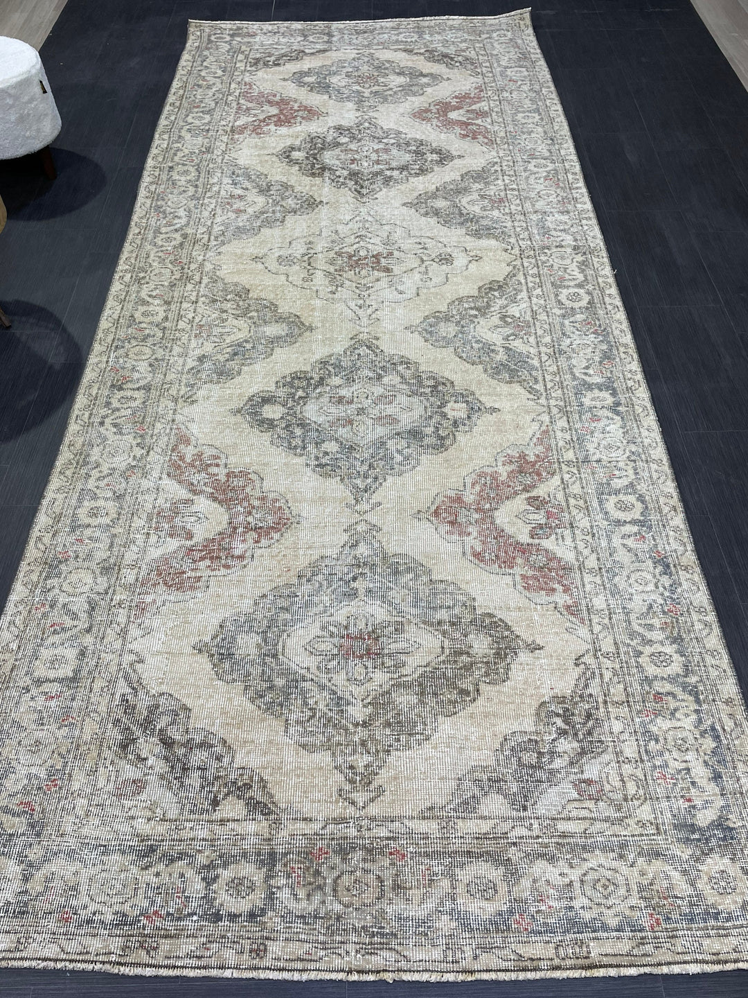 Beige Turkish Runner Rug 4' 9" x 12' 8" Hand-Knotted | No. WR97948