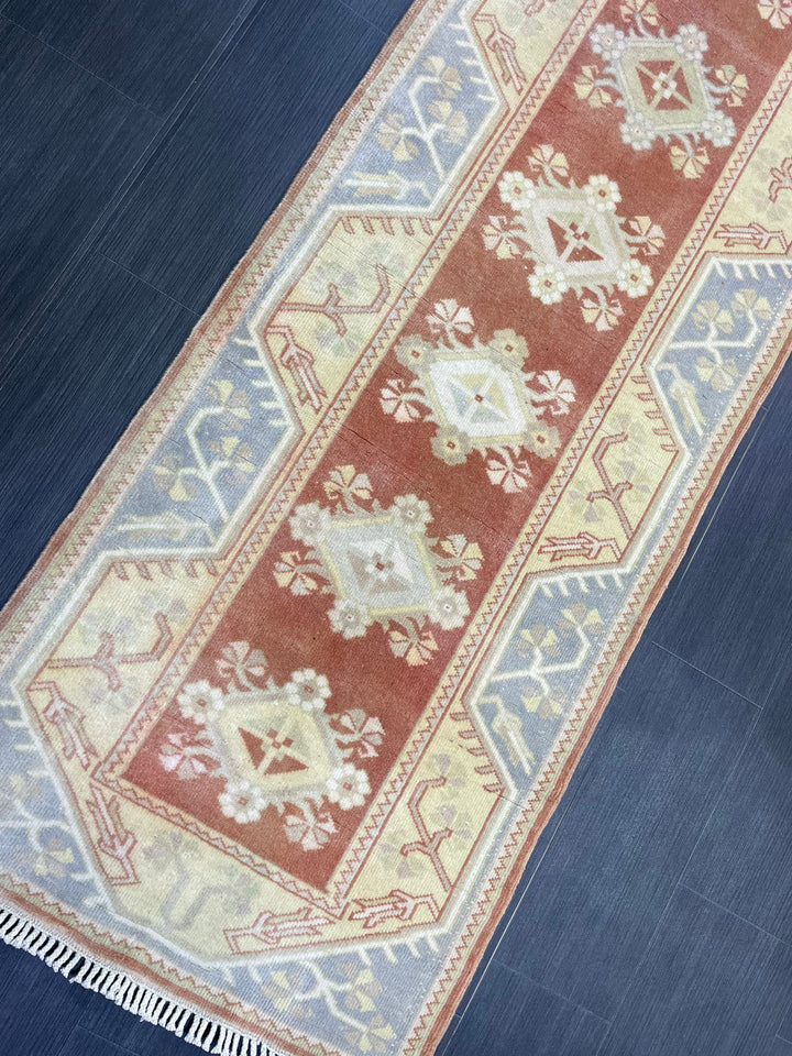 Beige Turkish Runner Rug 2' 7" x 10' 5" Hand-Knotted field
