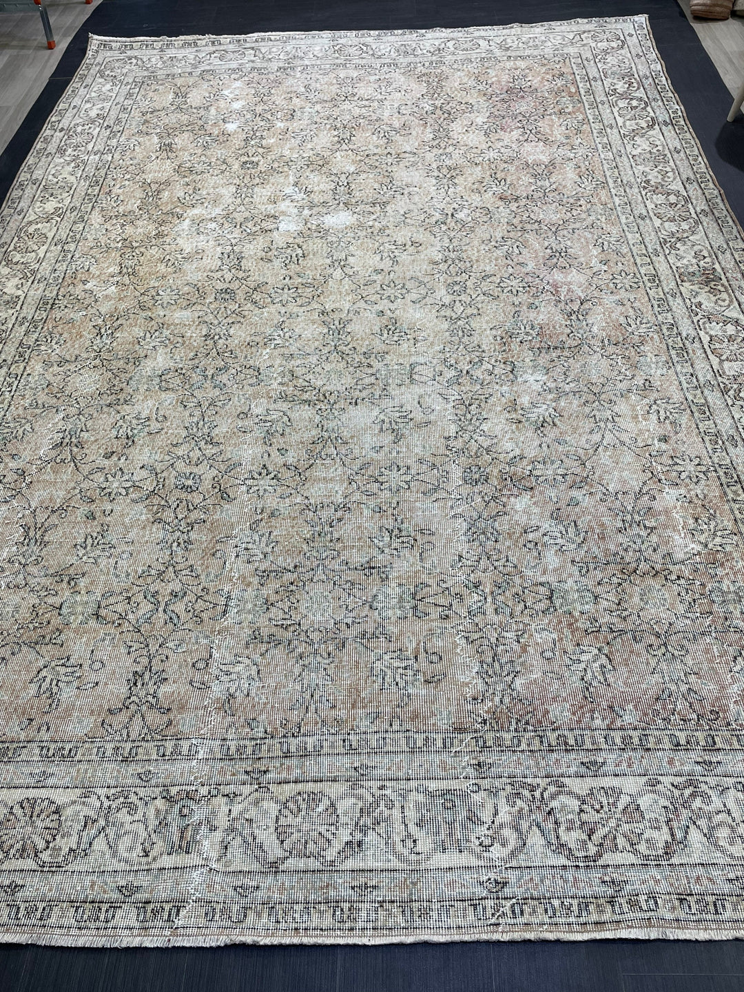 Beige Turkish Vintage Rug 8' 5" x 12' 1" Hand-Knotted | No. WR42134