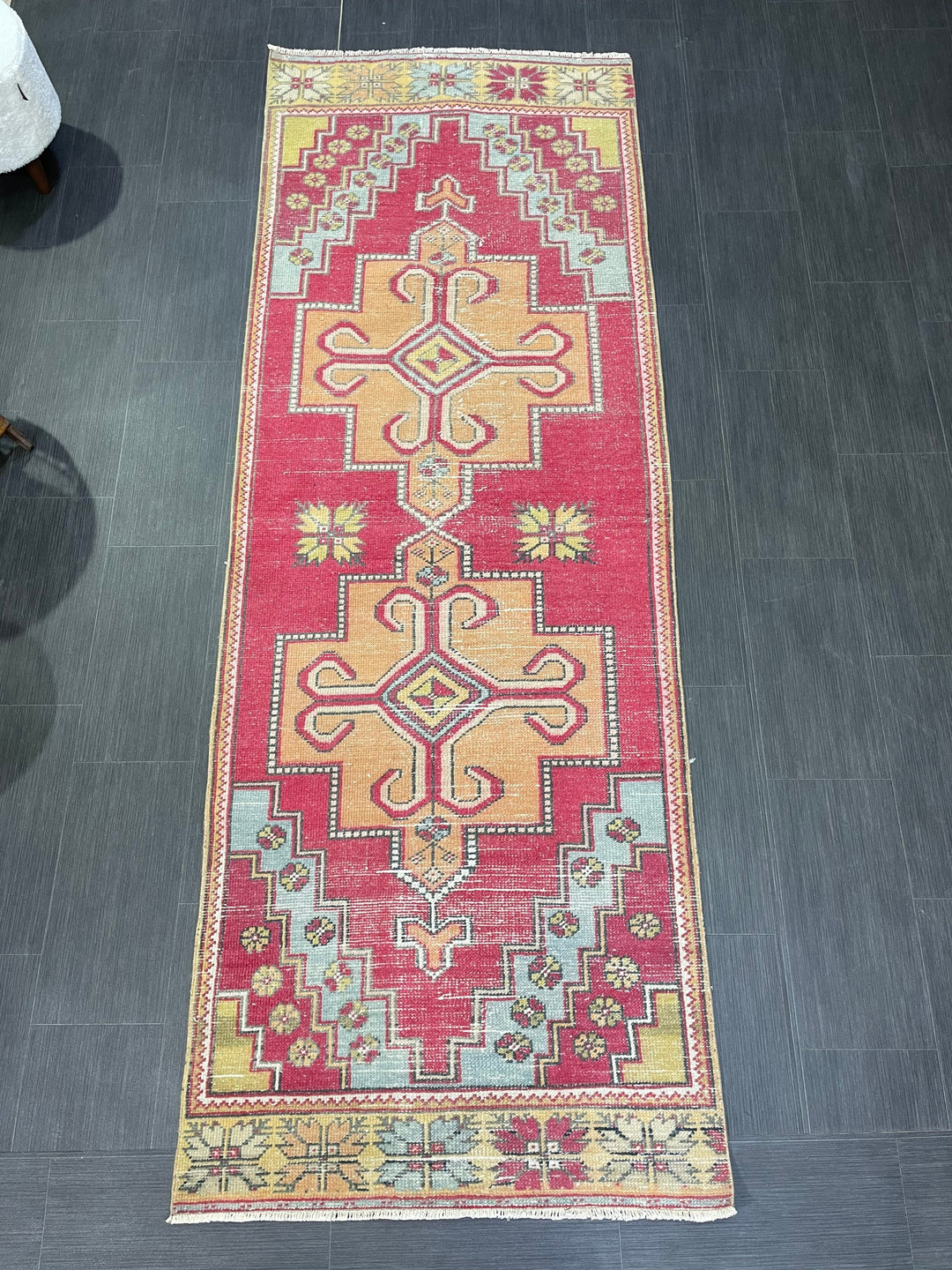 Beige Turkish Runner Rug 3' 4" x 9' 3" Hand-Knotted texture