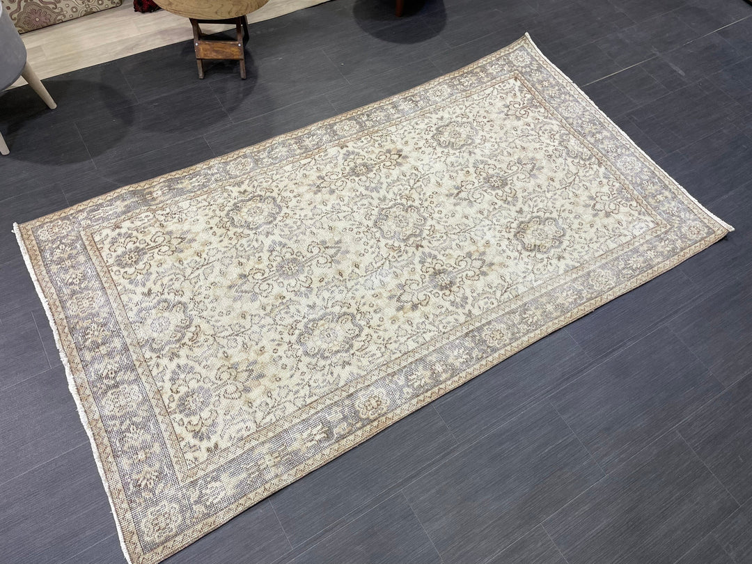 Beige Turkish Vintage Rug 3' 9" x 6' 11" Hand-Knotted | No. WR80898