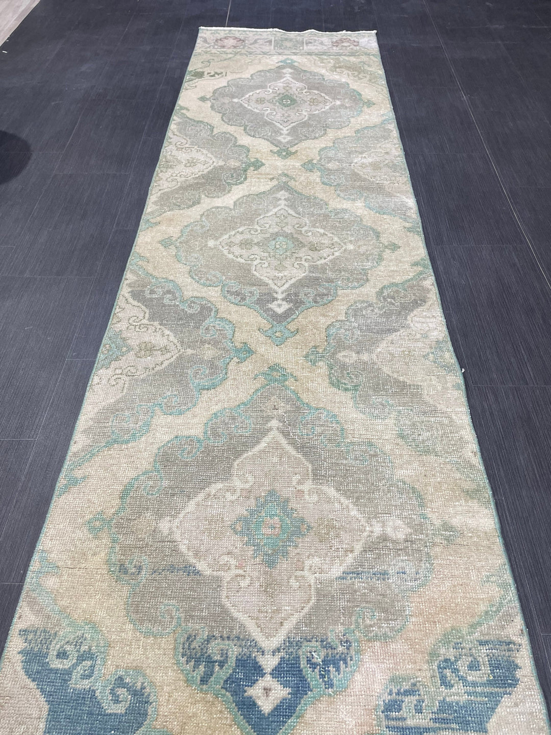 Beige Turkish Runner Rug 2' 8" x 12' 10" Hand-Knotted pattern