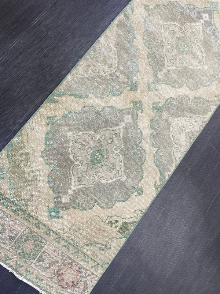 Beige Turkish Runner Rug 2' 8" x 12' 10" Hand-Knotted reverse