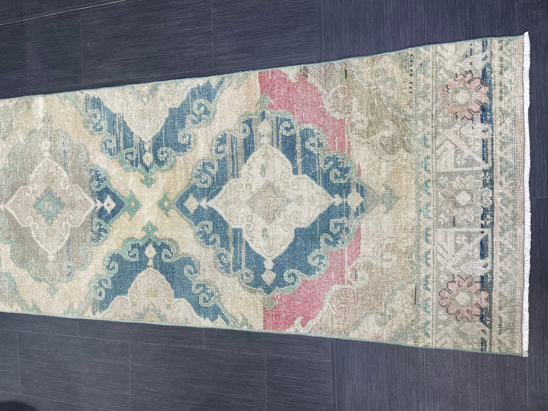 Beige Turkish Runner Rug 2' 8" x 12' 10" Hand-Knotted texture