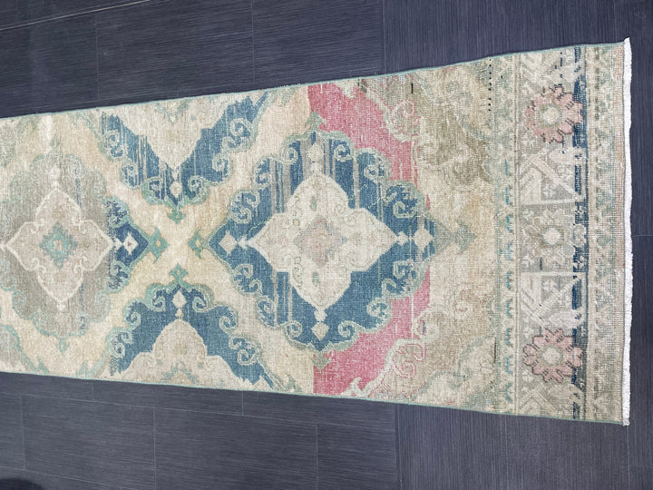 Beige Turkish Runner Rug 2' 8" x 12' 10" Hand-Knotted texture