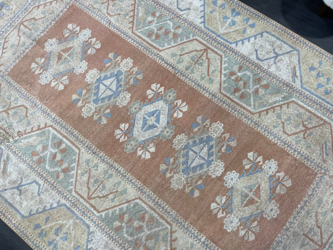Beige Turkish Distressed Oushak Rug 6' 5" x 9' 6" Hand-Knotted | No. WR74475