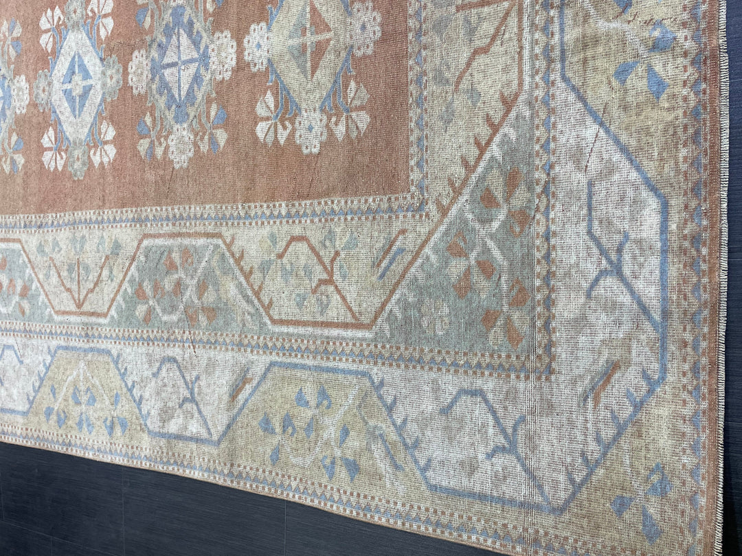 Beige Turkish Distressed Oushak Rug 6' 5" x 9' 6" Hand-Knotted | No. WR74475