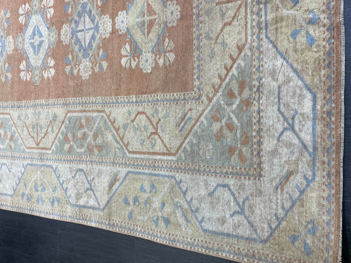 Beige Turkish Distressed Oushak Rug 6' 5" x 9' 6" Hand-Knotted | No. WR74475