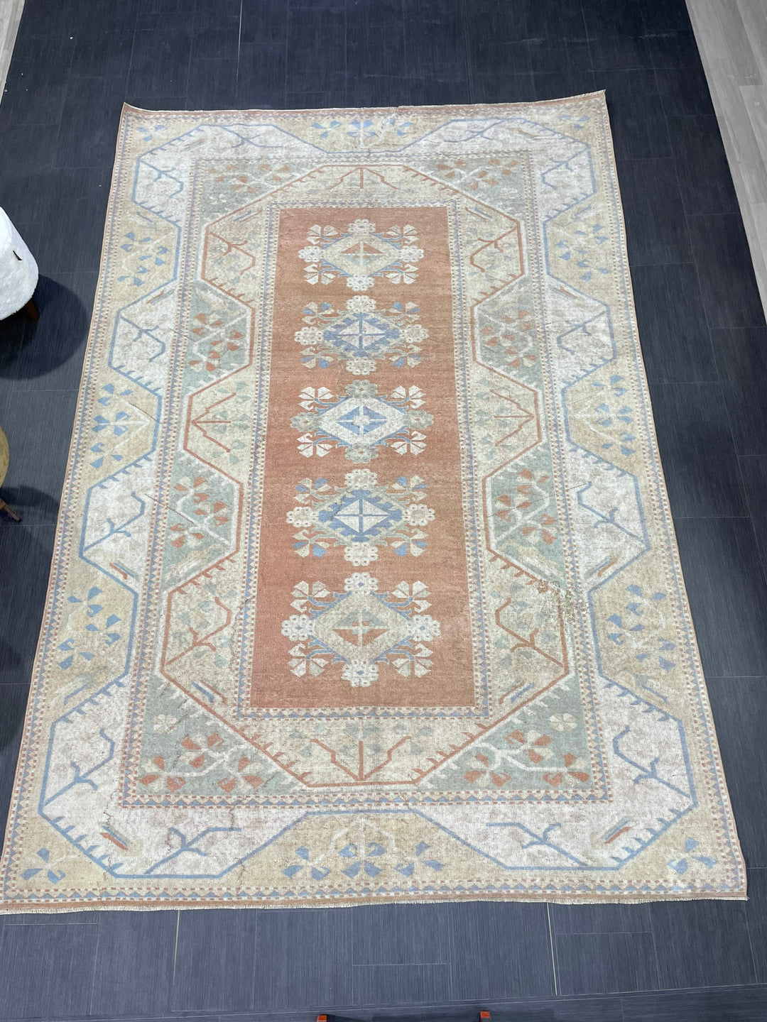 Beige Turkish Distressed Oushak Rug 6' 5" x 9' 6" Hand-Knotted | No. WR74475