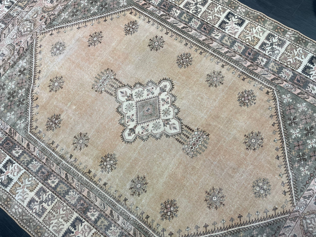 Beige Turkish Oushak Rug 6' 5" x 10' 1" Hand-Knotted | No. WR42925
