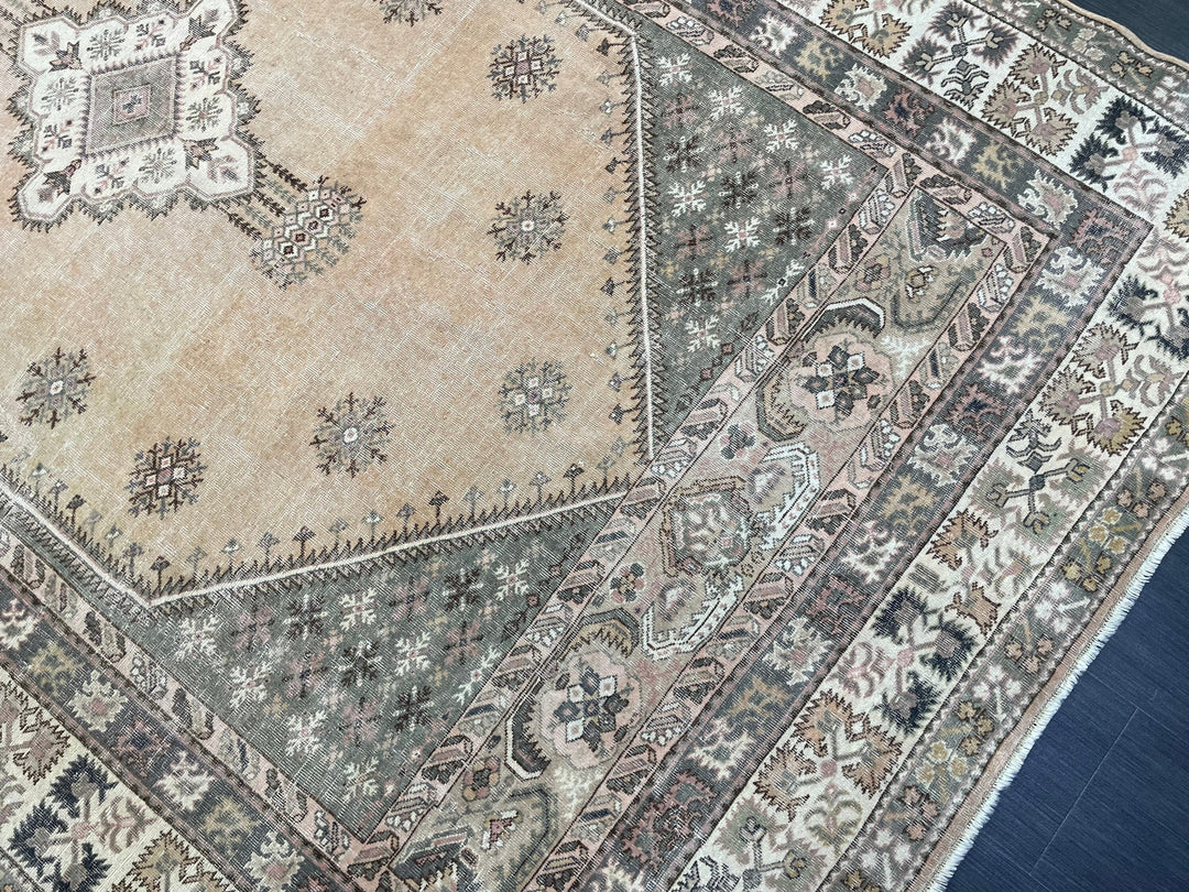 Beige Turkish Oushak Rug 6' 5" x 10' 1" Hand-Knotted | No. WR42925