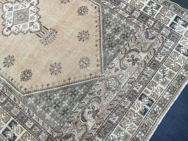 Beige Turkish Oushak Rug 6' 5" x 10' 1" Hand-Knotted | No. WR42925