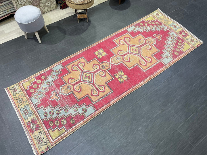 Beige Turkish Runner Rug 3' 4" x 9' 3" Hand-Knotted