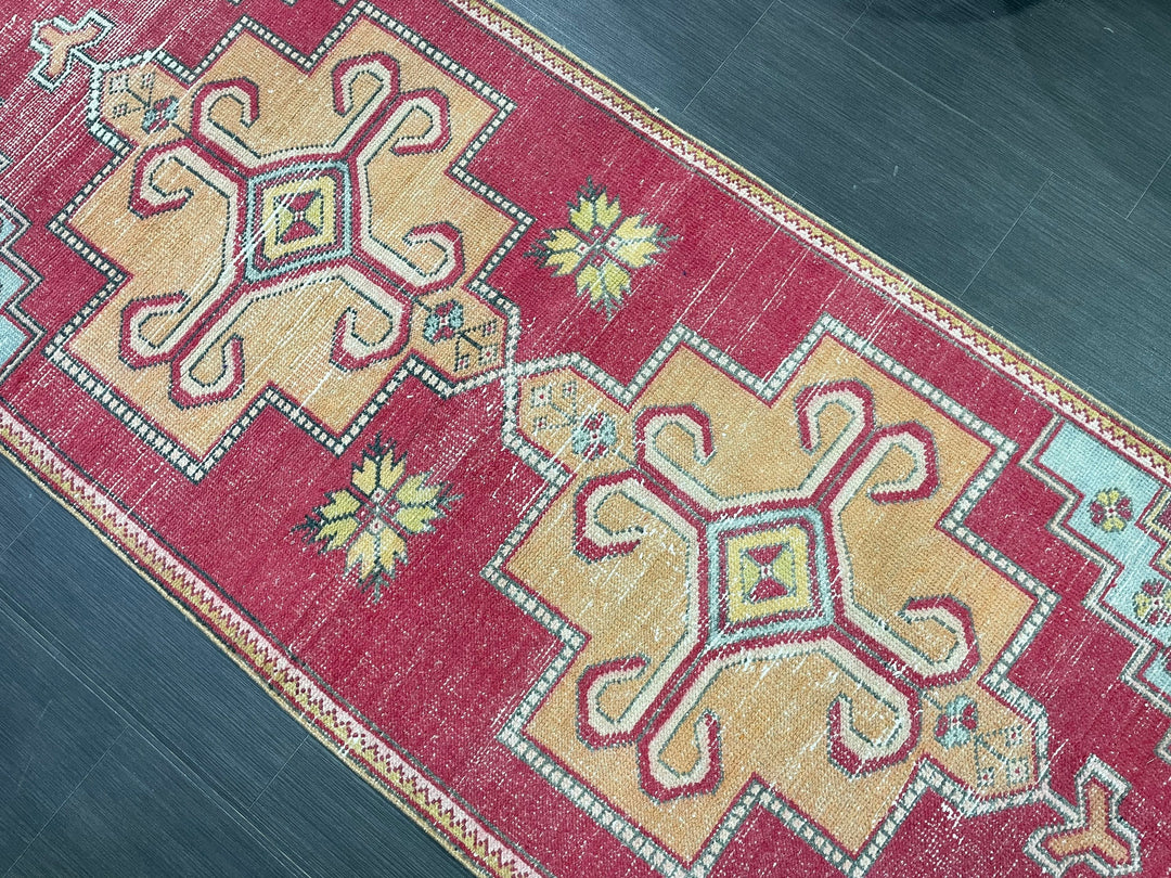 Beige Turkish Runner Rug 3' 4" x 9' 3" Hand-Knotted field
