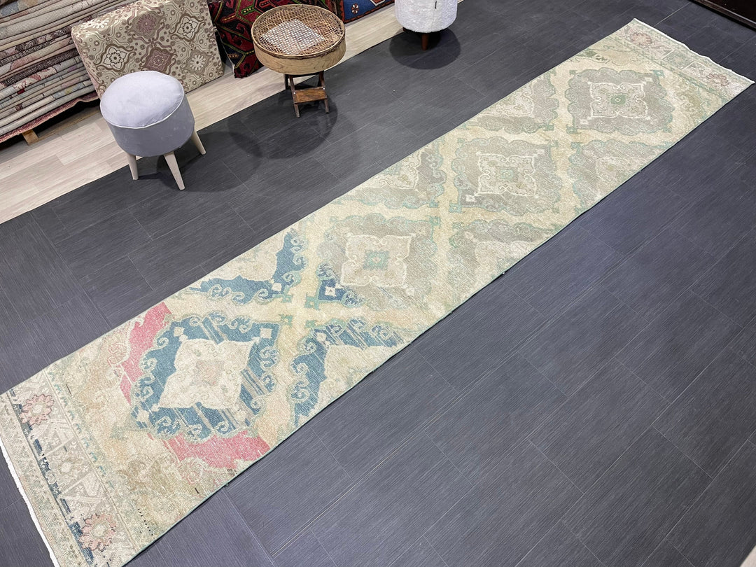 Beige Turkish Runner Rug 2' 8" x 12' 10" Hand-Knotted