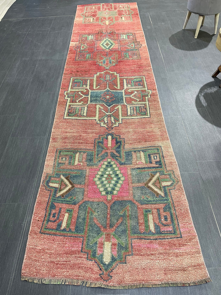 Beige Turkish Runner Rug 2' 8" x 11' 1" Hand-Knotted close-up