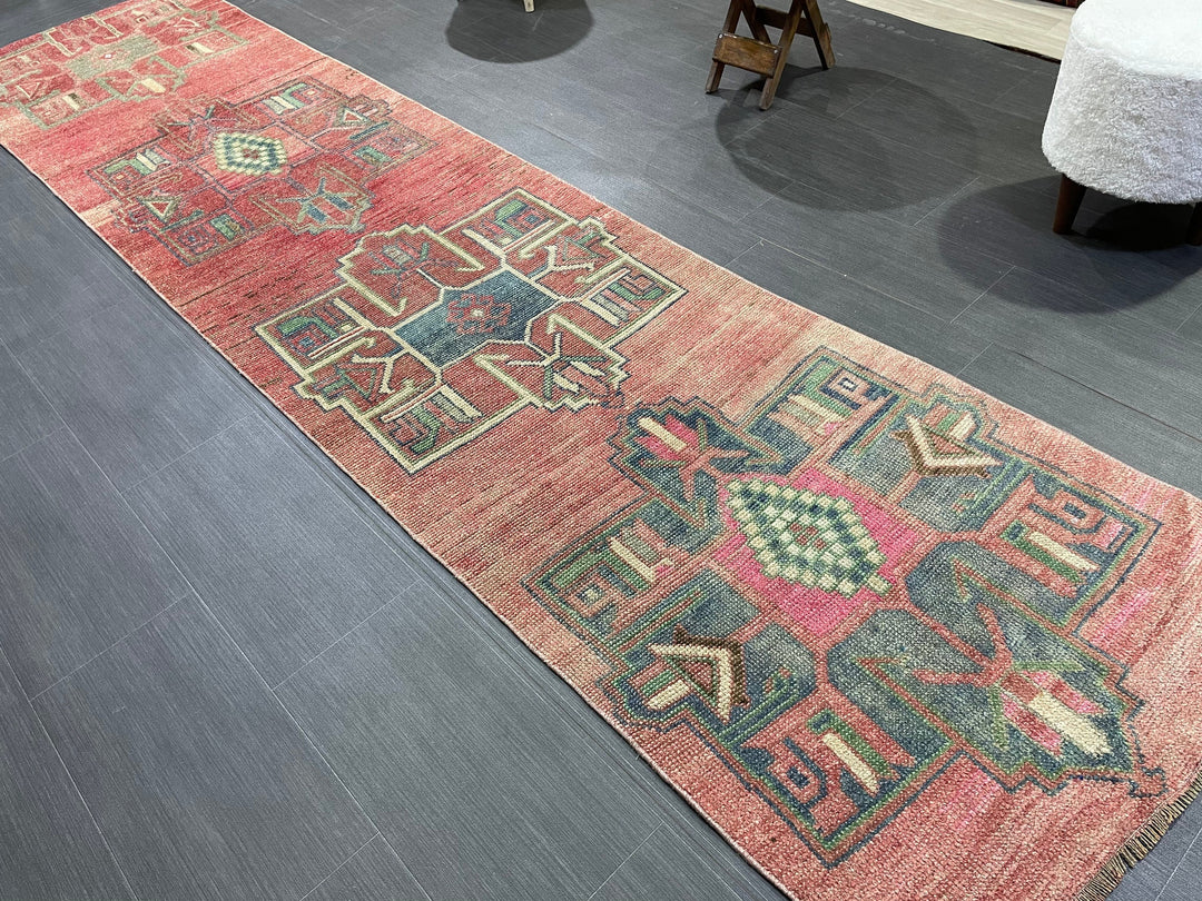 Beige Turkish Runner Rug 2' 8" x 11' 1" Hand-Knotted