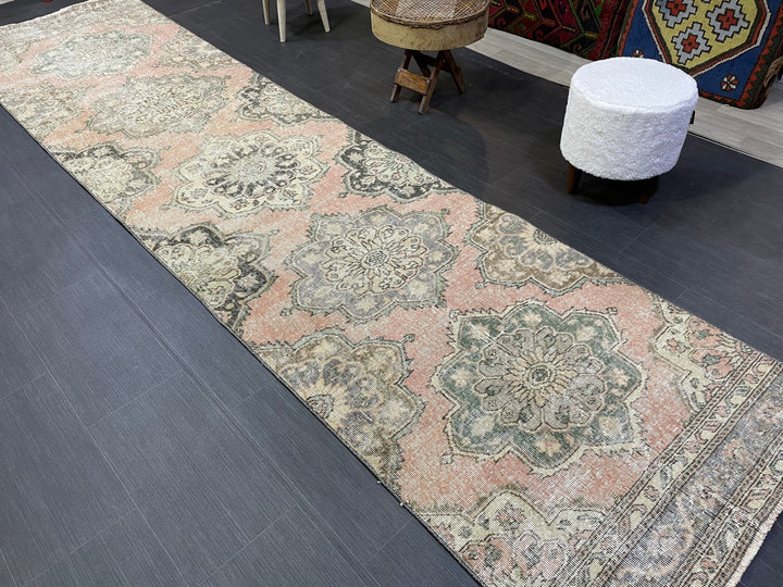 Beige Turkish Runner Rug 3' x 12' 7" Hand-Knotted | No. WR45518