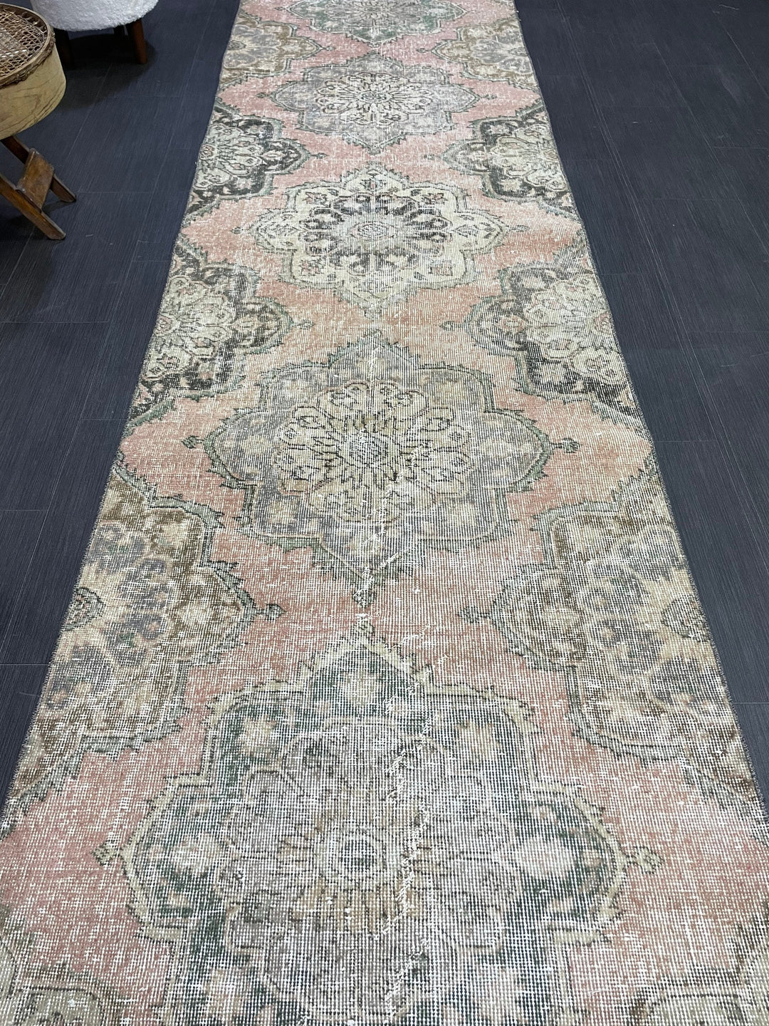 Beige Turkish Runner Rug 3' x 12' 7" Hand-Knotted | No. WR45518
