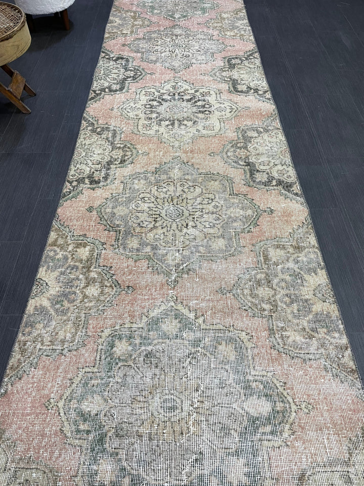 Beige Turkish Runner Rug 3' x 12' 7" Hand-Knotted | No. WR45518