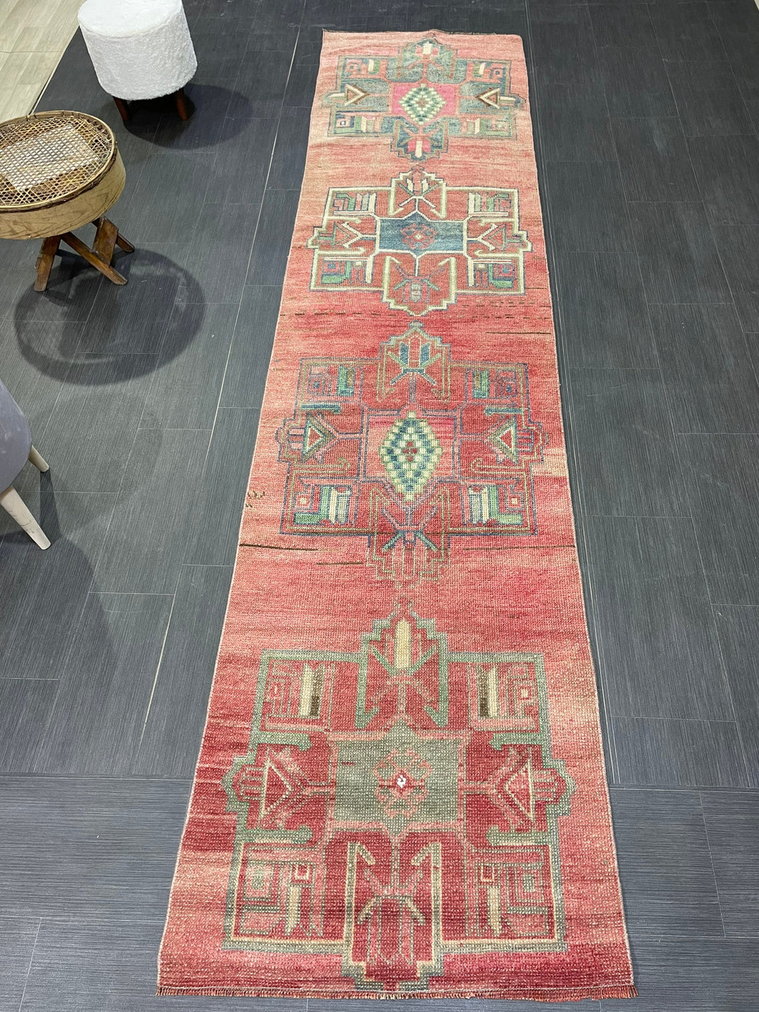 Beige Turkish Runner Rug 2' 8" x 11' 1" Hand-Knotted field