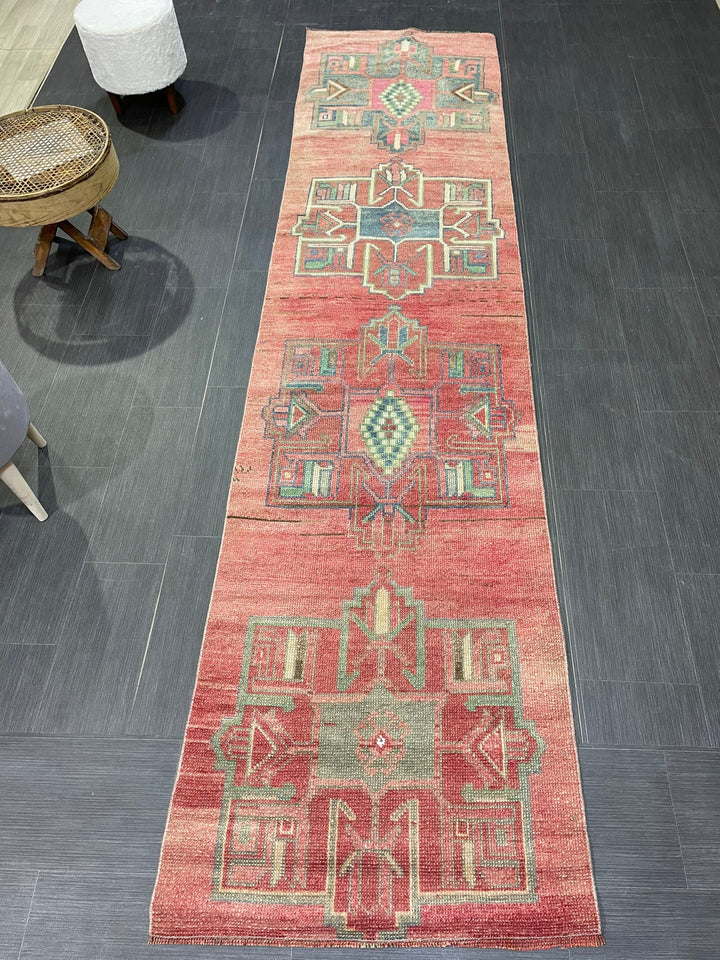 Beige Turkish Runner Rug 2' 8" x 11' 1" Hand-Knotted field