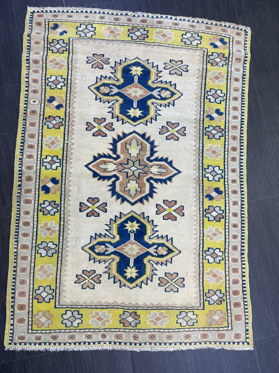 Tan Turkish Oushak Rug 3' x 4' 3" Hand-Knotted field