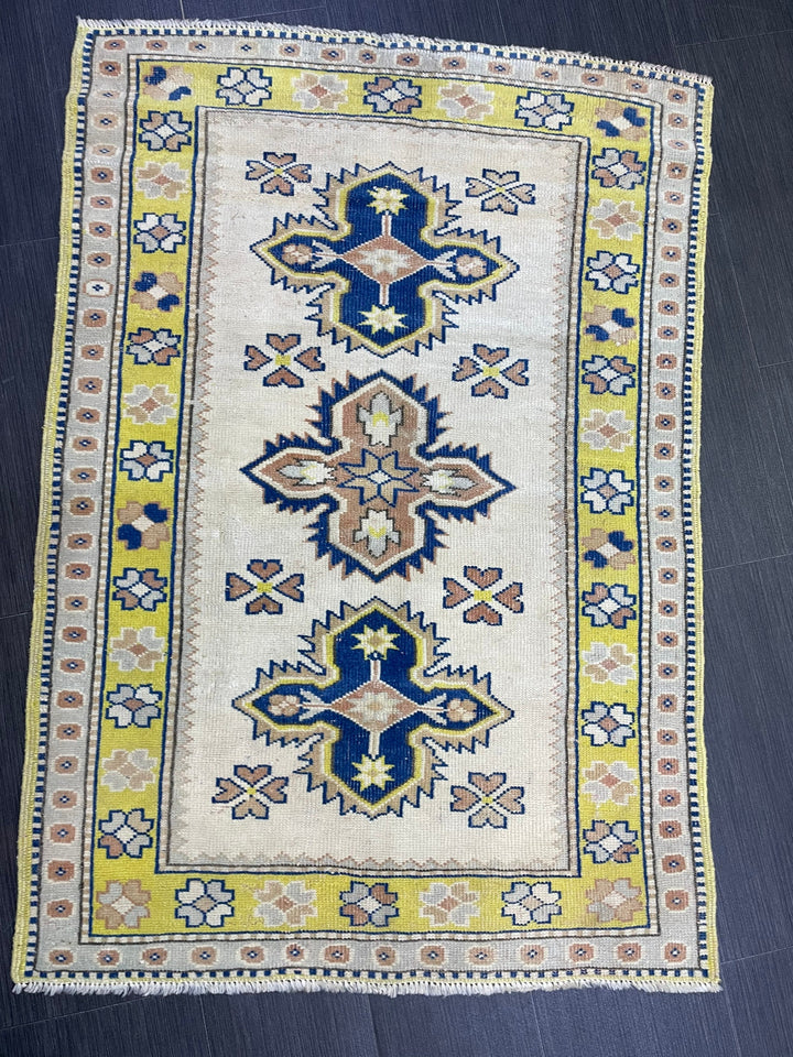 Tan Turkish Oushak Rug 3' x 4' 3" Hand-Knotted field