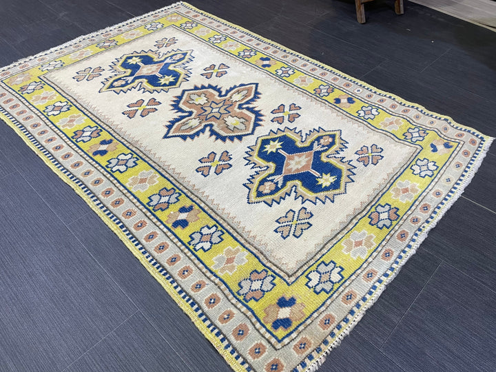 Tan Turkish Oushak Rug 3' x 4' 3" Hand-Knotted