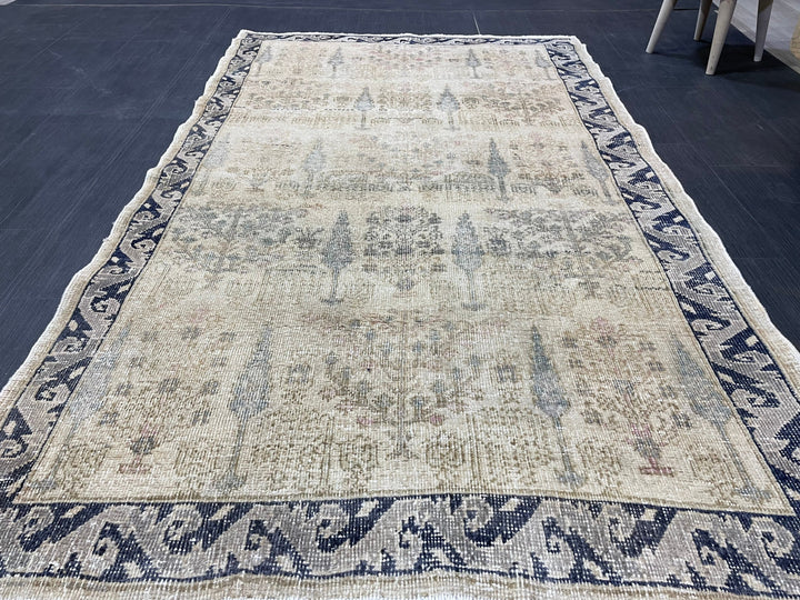 Beige Turkish Oushak Rug 3' 11" x 6' 7" Hand-Knotted close-up
