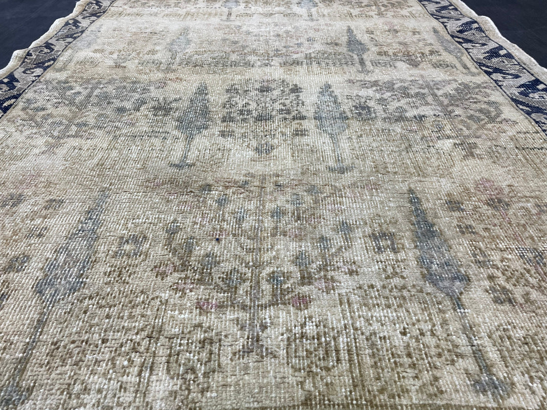 Beige Turkish Oushak Rug 3' 11" x 6' 7" Hand-Knotted field
