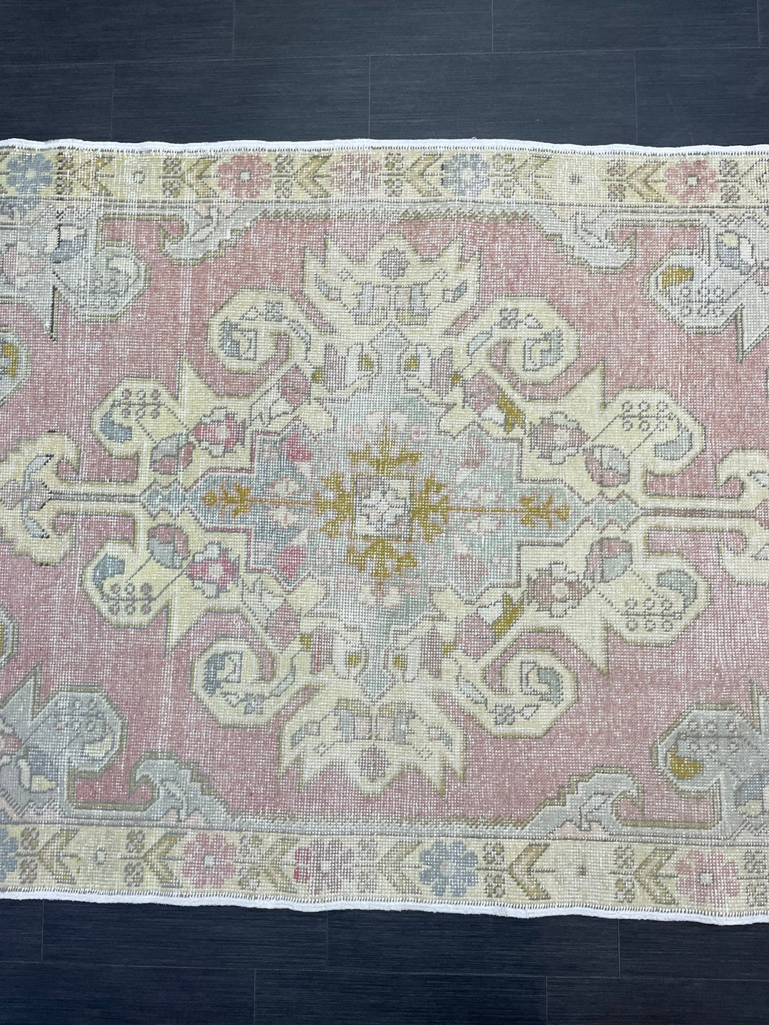 Beige Turkish Oushak Rug 4' 7" x 7' 4" Hand-Knotted close-up