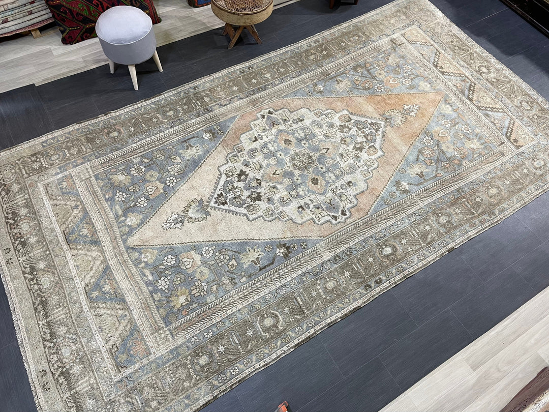 Tan Turkish Oushak Rug 6' 7" x 12' 5" Hand-Knotted detail