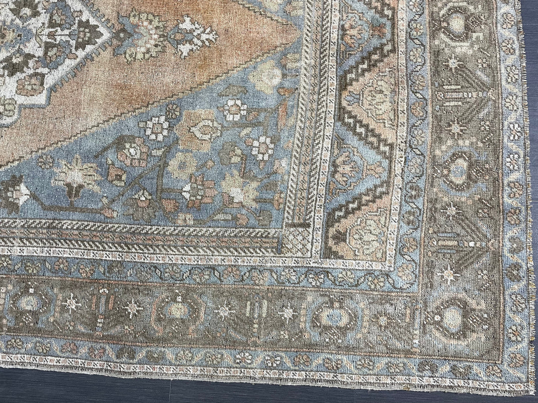 Tan Turkish Oushak Rug 6' 7" x 12' 5" Hand-Knotted field