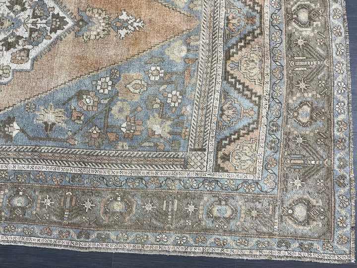 Tan Turkish Oushak Rug 6' 7" x 12' 5" Hand-Knotted field