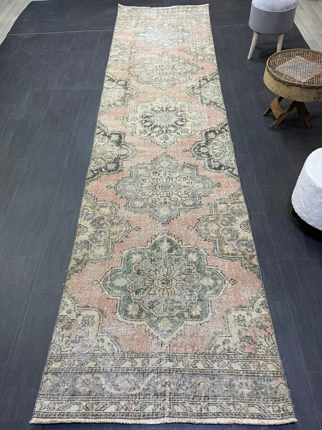 Beige Turkish Runner Rug 3' x 12' 7" Hand-Knotted | No. WR45518