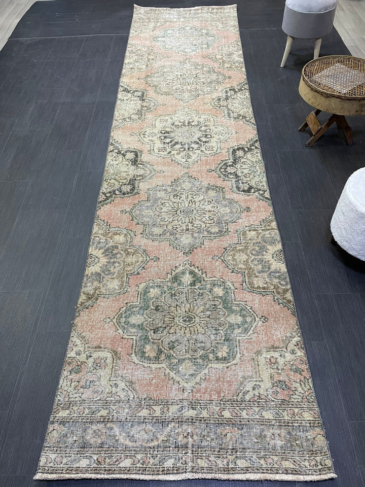 Beige Turkish Runner Rug 3' x 12' 7" Hand-Knotted | No. WR45518
